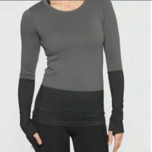 Athleta Color-Block Long Sleeve Ribbed Shirt w/ Thumbholes